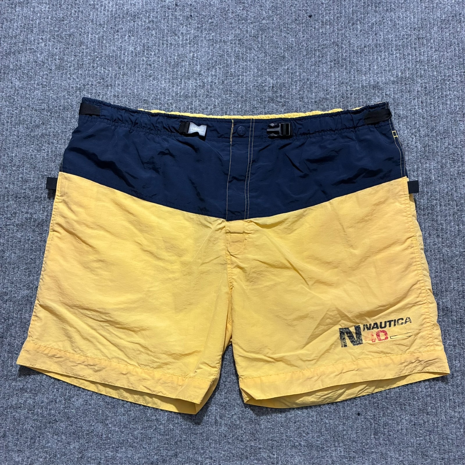 Nautica Competition N40 Mens Swim Shorts Size Xl Navy Yellow Belted Athletic